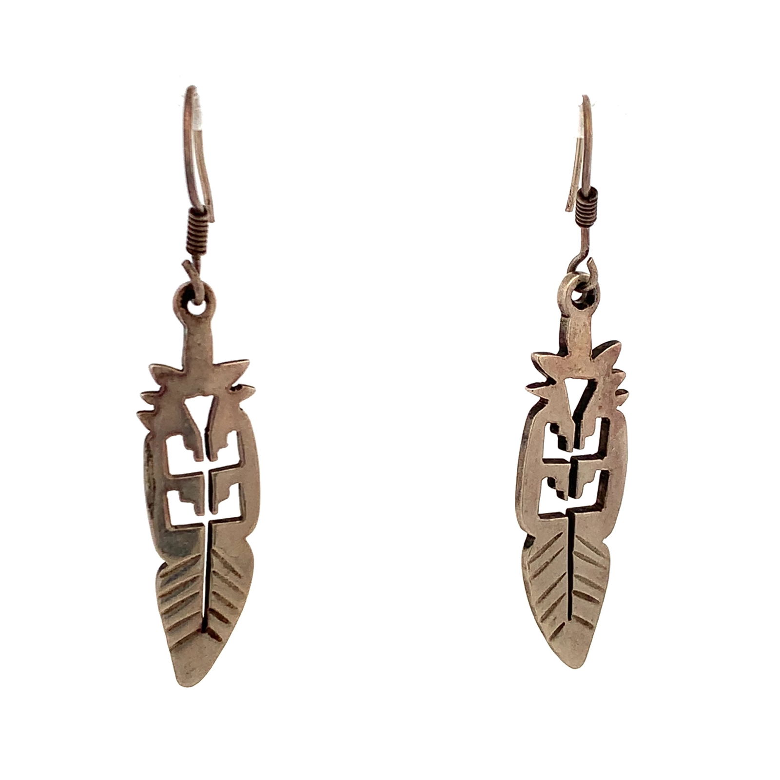 Vintage Mexico Sterling Silver Feather Dangle Earrings, Applique Design (1 of 3)
