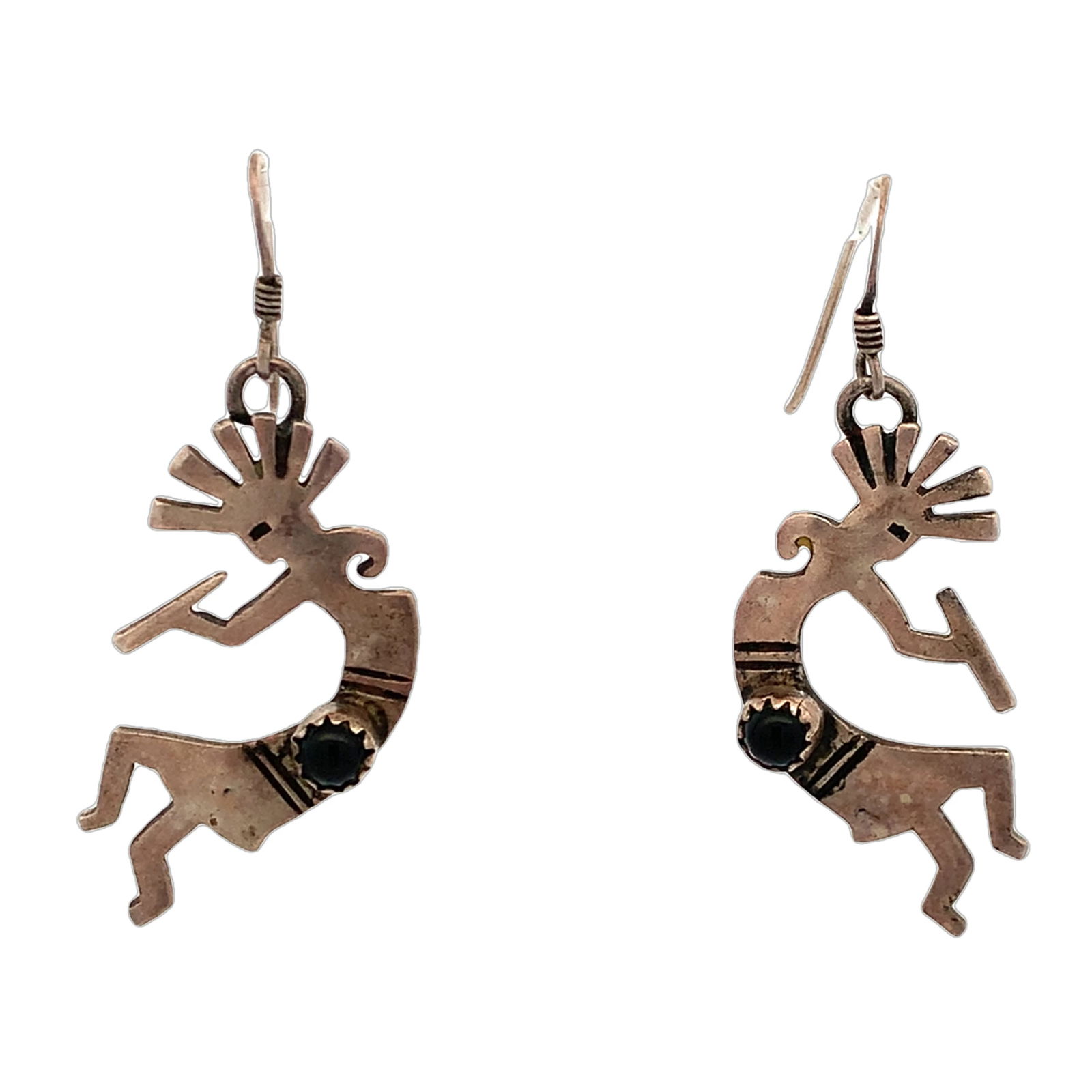 Sterling silver Kokopelli dangle earrings,: sterling silver Kokopelli dangle earrings,7 gr No stamp Onyx 3 mm