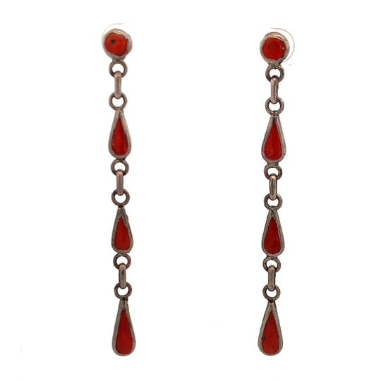 Vintage Long Red Enamel Dangle Earrings, 6.85g, Unmarked, 3” (1 of 3)
