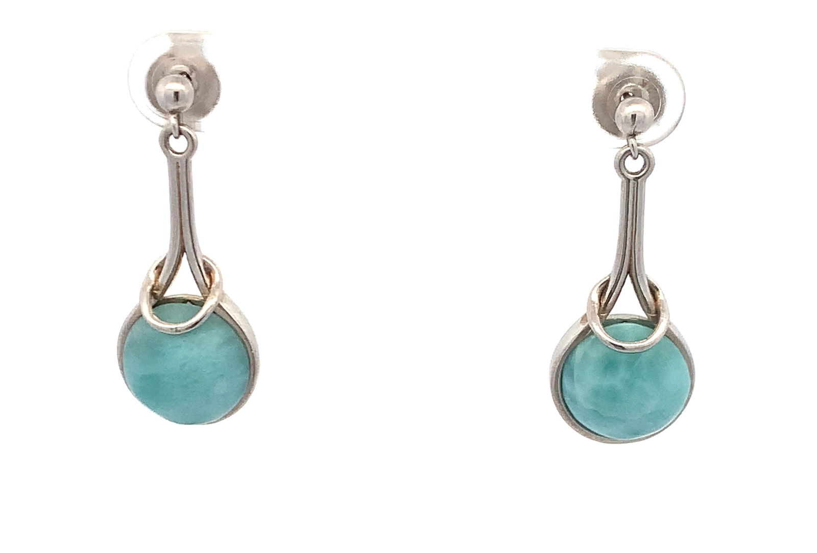 Larimar Earrings  10mm Natural  .925 Sterling Silver (1 of 3)