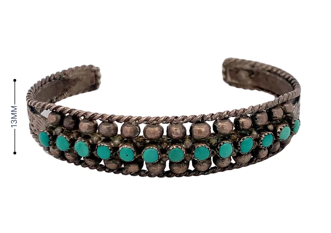 Vintage Navajo Sterling Silver Turquoise Snake Eyes Cuff Bracelet (1 of 5)