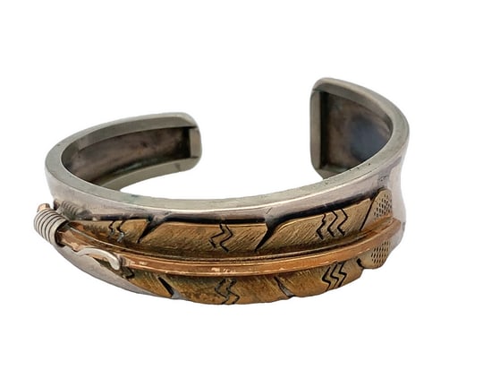 A. Marion Navajo 1/20 12K GF and Sterling Silver Feather Cuff Bracelet, 40g (1 of 7)