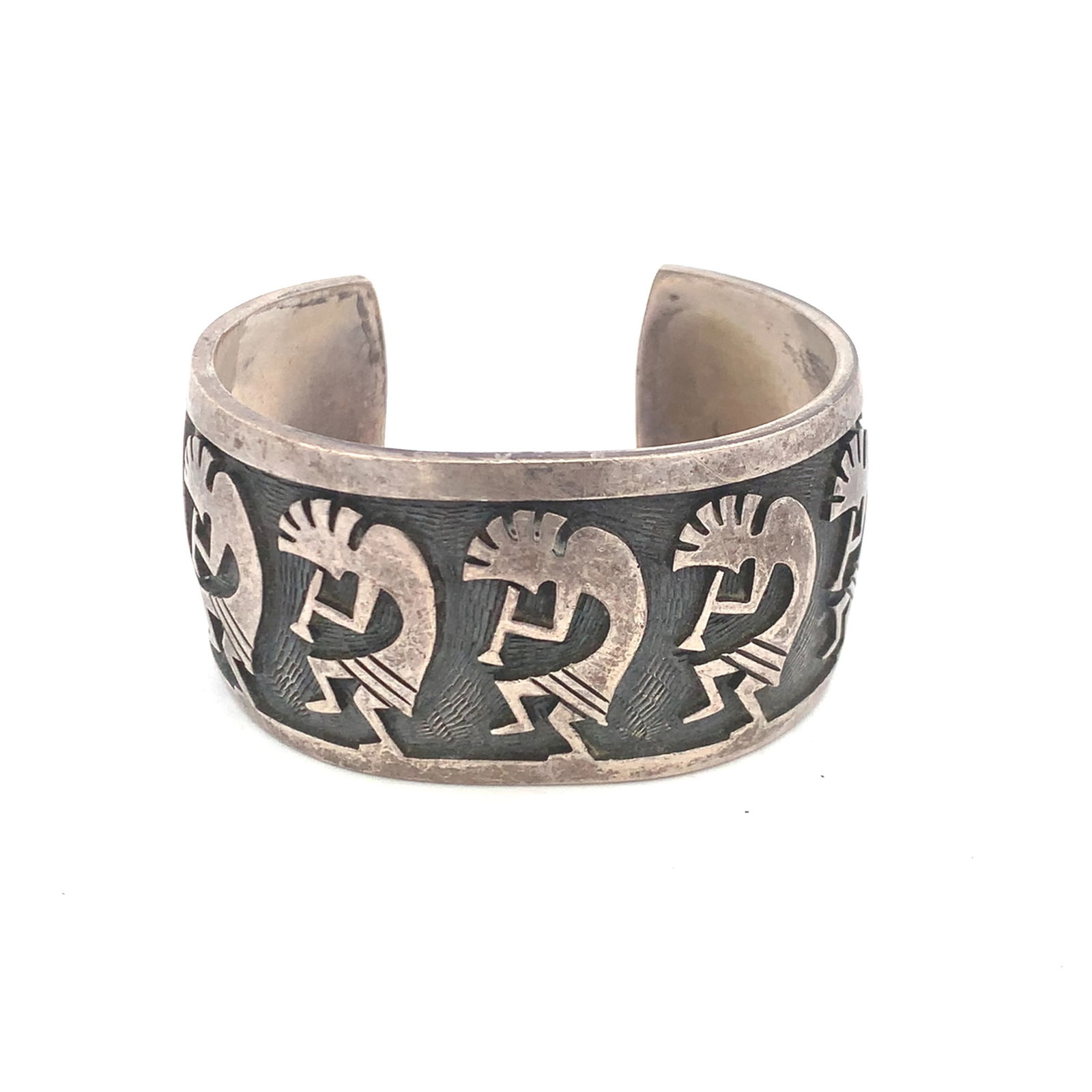 Hopi Kokpelli Overlay Cuff Bracelet Solid 925 Silver Native American Artist JP (1 of 7)