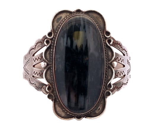 Vintage Navajo Sterling Silver Black Onyx Cuff Bracelet, 46g (1 of 8)