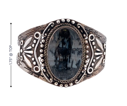 Vintage Navajo Sterling Silver Picture Jasper Cuff Bracelet, 47g (1 of 6)