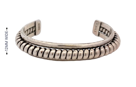 R. Bille Sterling Silver Coil Design Cuff Bracelet, 46g, 12mm Wide (1 of 4)
