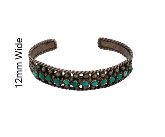 Vintage Navajo Sterling Silver Turquoise Row Cuff Bracelet, 21g, 12mm Wide (1 of 5)