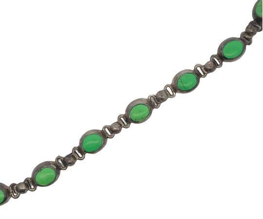Vintage Mexican Sterling Silver Green Onyx Link Bracelet, 26g (1 of 6)