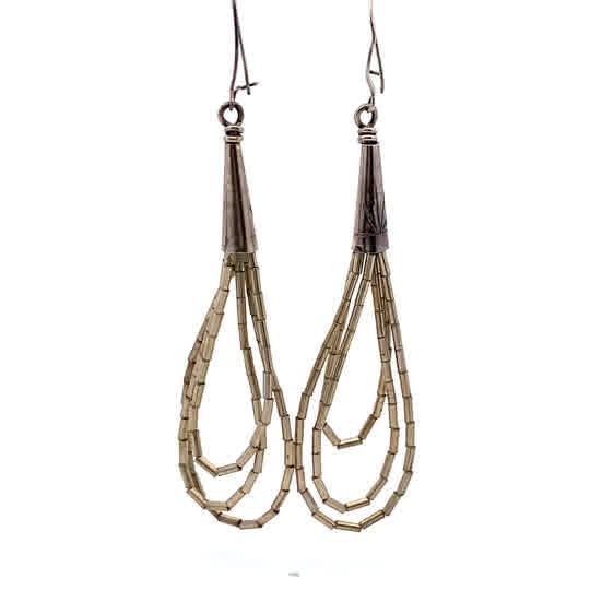 Vintage Navajo Sterling Silver Multi-Strand Heishi Bead Dangle Earrings (1 of 3)