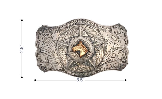 Vintage Keystone Bros Sterling Silver & 14K Gold Horse Head Buckle, Hand-Engraved, 3.5” x (1 of 3)