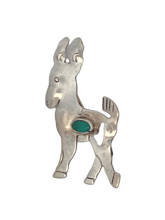Vintage Sterling Silver Donkey Pin with Turquoise Cabochon, Handcrafted Southwestern Design, 2&rdquo (1 of 3)