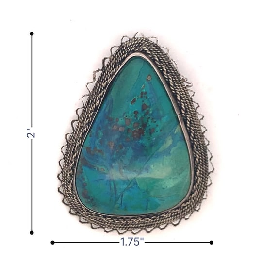 Vintage Sterling Silver Brooch with Large Natural Turquoise Cabochon, Handcrafted Rope Bezel, (1 of 2)