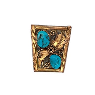 Vintage K’natz Sterling Silver and Gold Accent Ring with Two Turquoise Stones, 1.25” x (1 of 3)