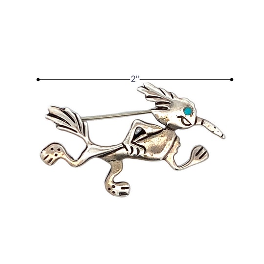 Title: Vintage Sterling Silver Roadrunner Pin with Turquoise Eye, Southwestern Design, 2”, (1 of 2)