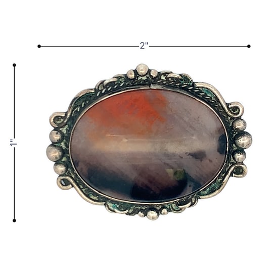 Vintage Sterling Silver Oval Agate Brooch with Ornate Beaded Frame, 18g (1 of 3)