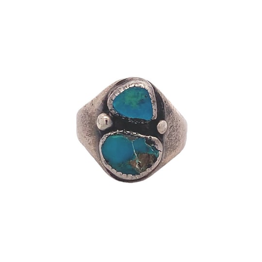 Vintage Sterling Silver Ring with Two Natural Turquoise Stones, 9.8g (1 of 4)