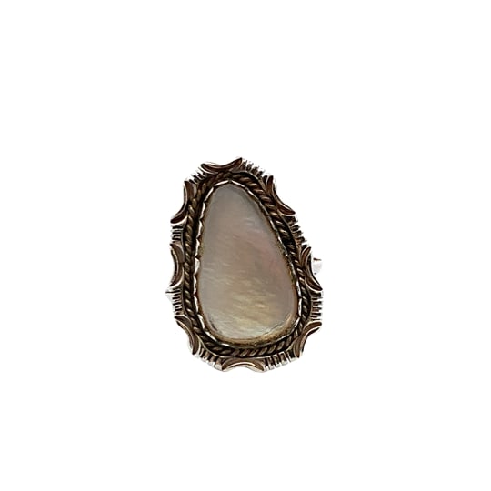 Vintage Mother of Pearl Ring, Ornate Silver Setting (1 of 4)