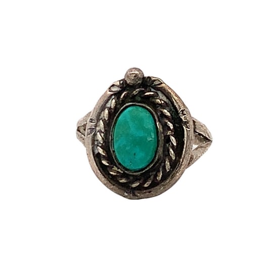 Vintage Turquoise Ring, Rope Bezel, Size 5 (1 of 3)