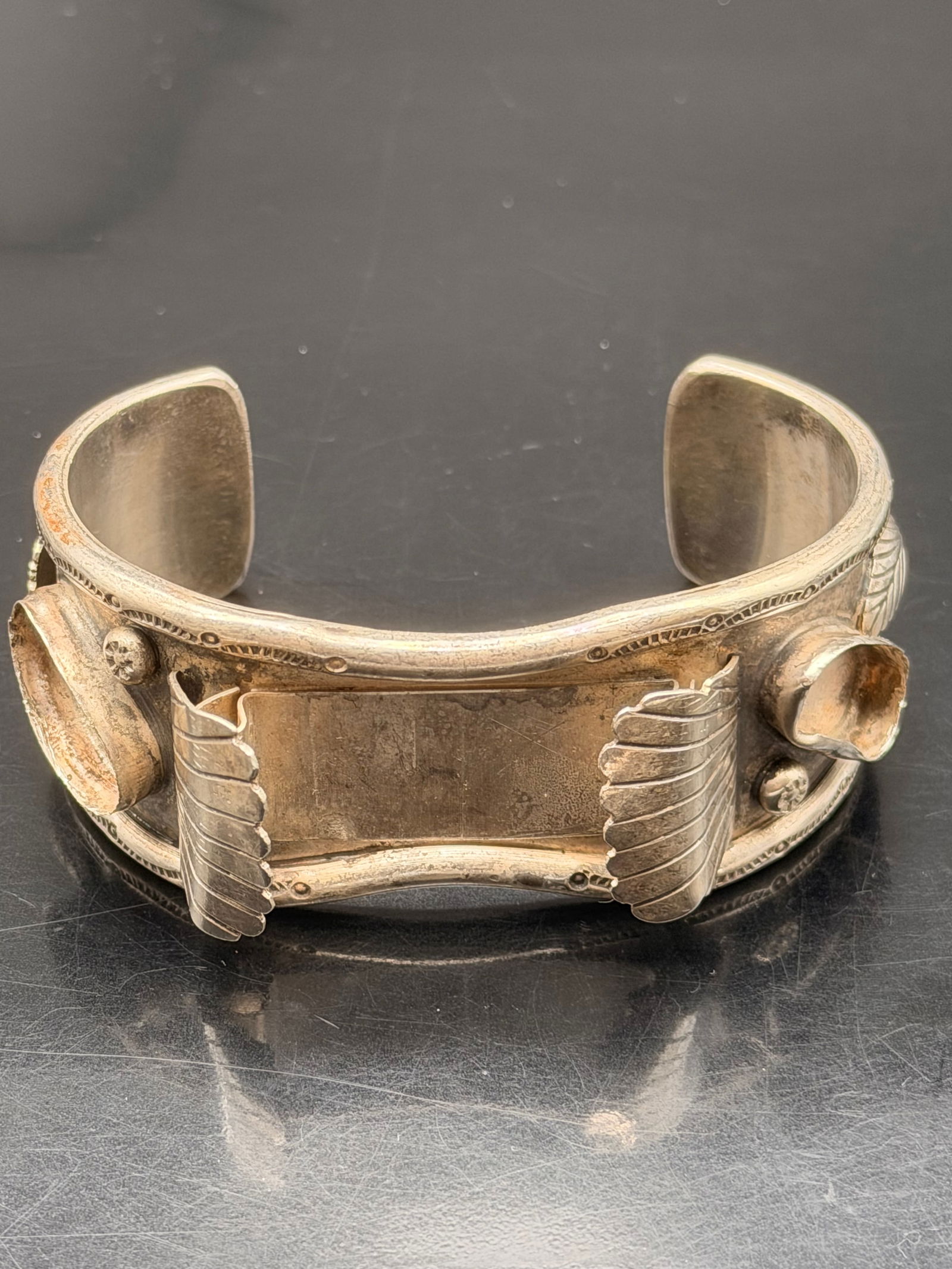 Vintage Sterling Silver 925 Heavy Tribal Feather Cuff Bracelet – 83g Handmade (1 of 5)