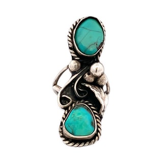 Vintage Navajo Sterling Silver Double Turquoise Ring – Sz 6.75, 10g (1 of 4)