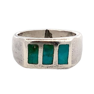 Vintage Sterling Silver Turquoise Inlay Ring – Sz 9, 12g (1 of 2)