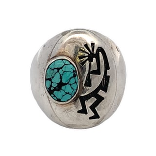 Stamped Sterling Silver Kokopelli Turquoise Ring – Sz 12, 16g (1 of 4)
