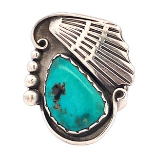 Stamped Sterling Silver Turquoise Ring with Maker’s Mark – Sz 6.5, 10g (1 of 4)