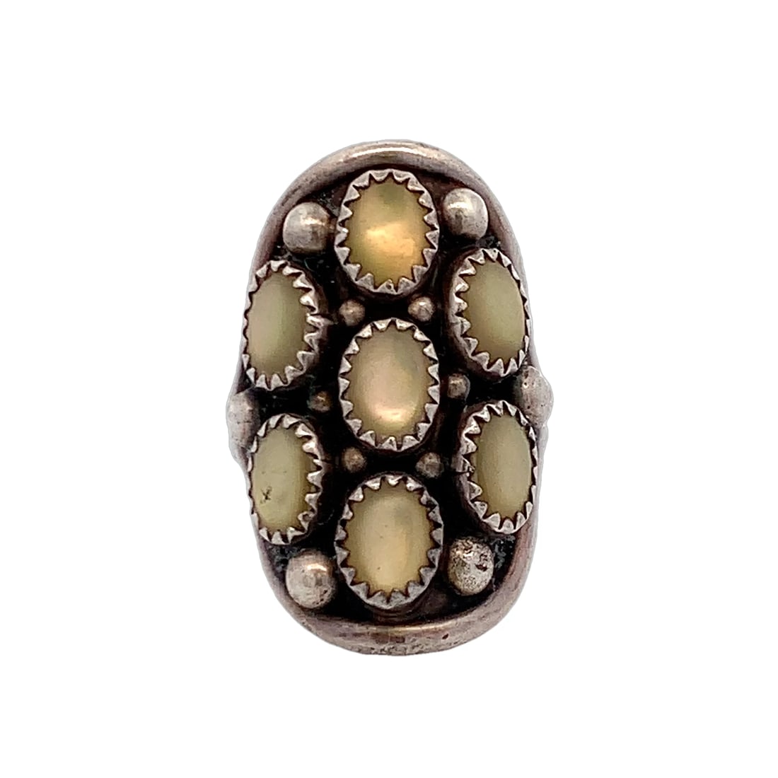 NAVAJO STERLING SILVER AND OPAL PEARL RING Size 6: Weight 7.8Size 6Marked Sterling + L