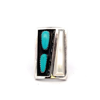 E. Panteah Zuni Sterling Silver Turquoise & Mother of Pearl Ring, 14g (1 of 9)