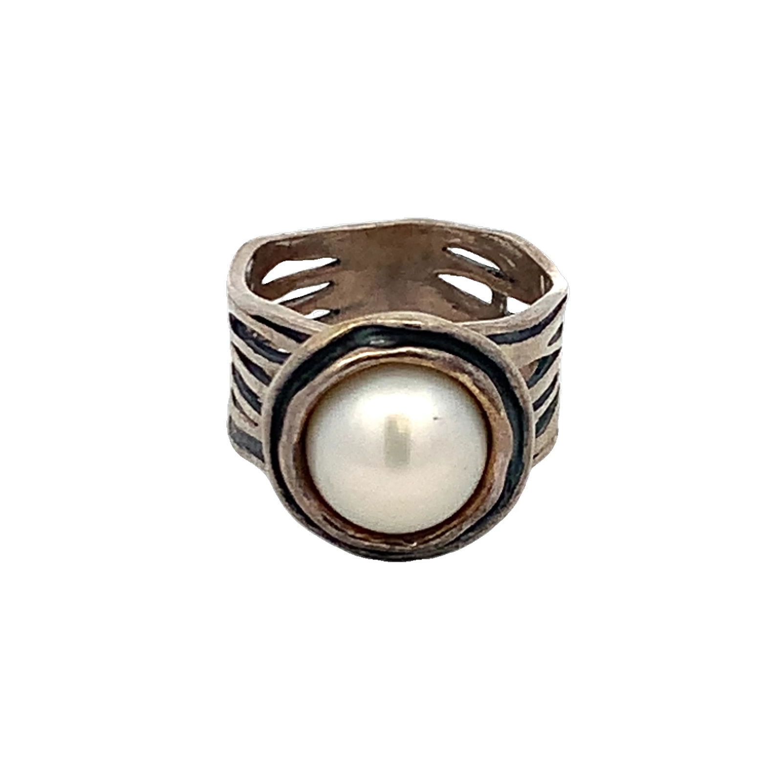 B Israel Sterling 925 Silver Pearl Cigar Band Ring Sz 7 (1 of 4)