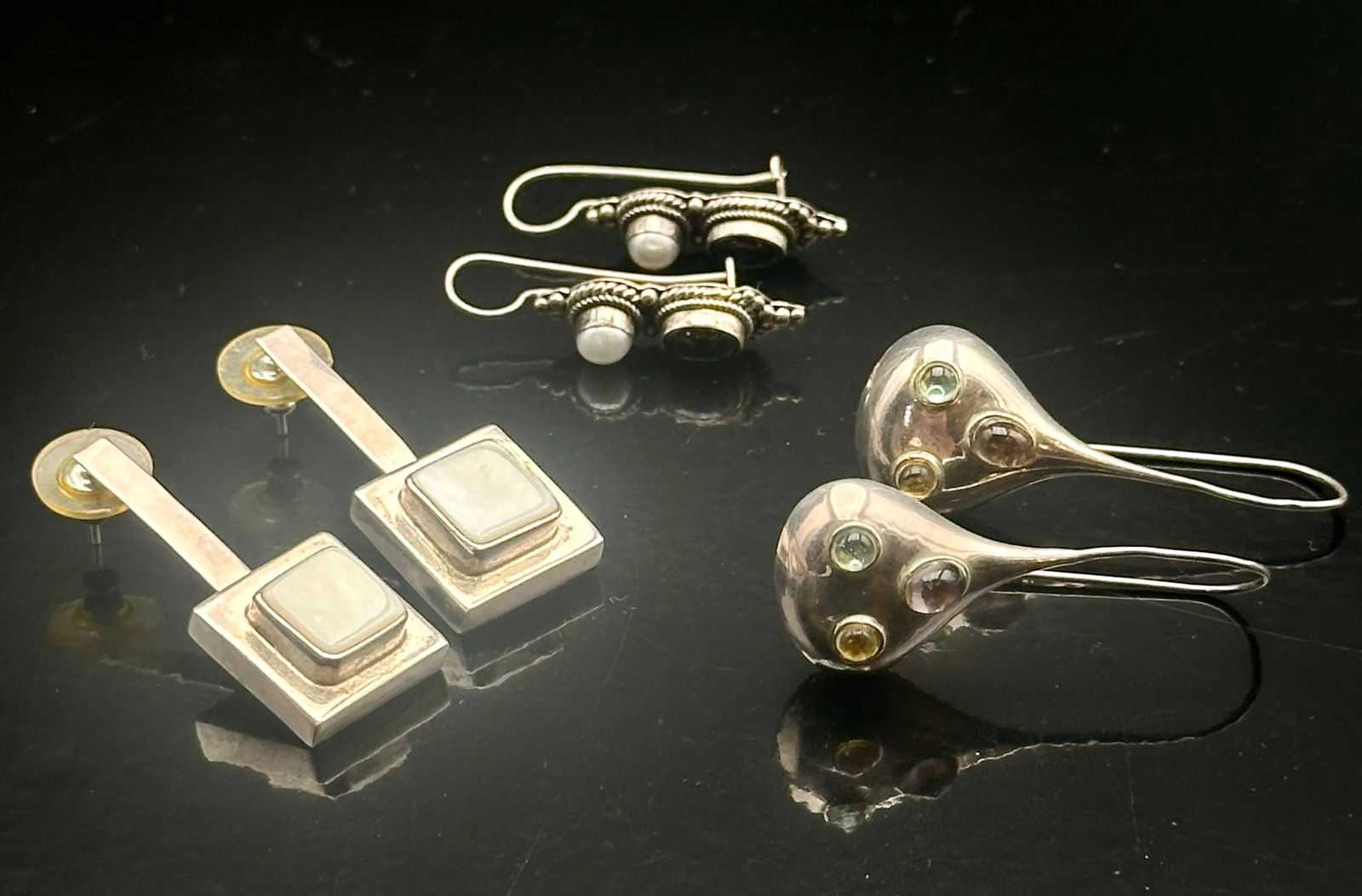 Lot of 3 Pairs Sterling Silver Artisan Earrings, 20 g (1 of 8)