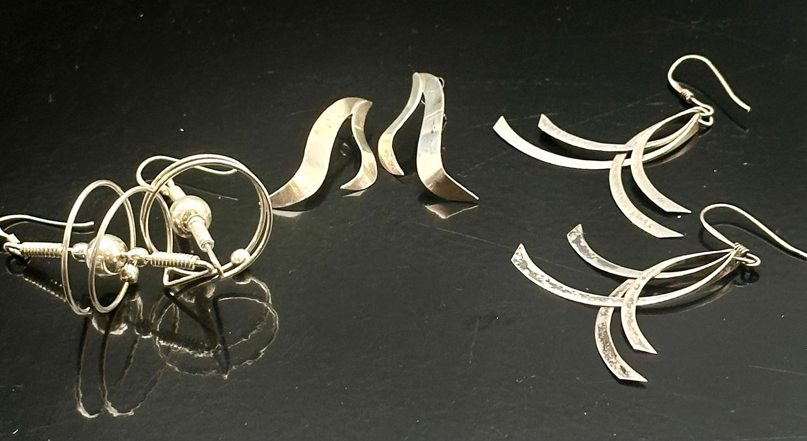 Lot of 3 Modernist Sterling Silver Earrings, 14 g (1 of 6)