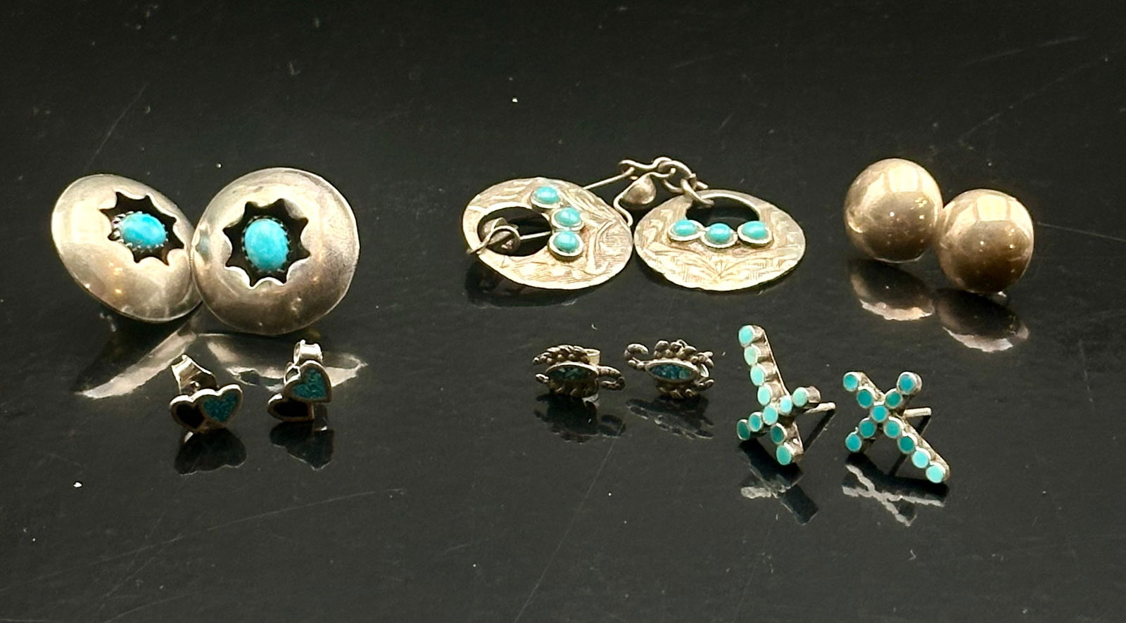 Lot of 5 Sterling Silver & Turquoise Earrings, 14 g (1 of 9)