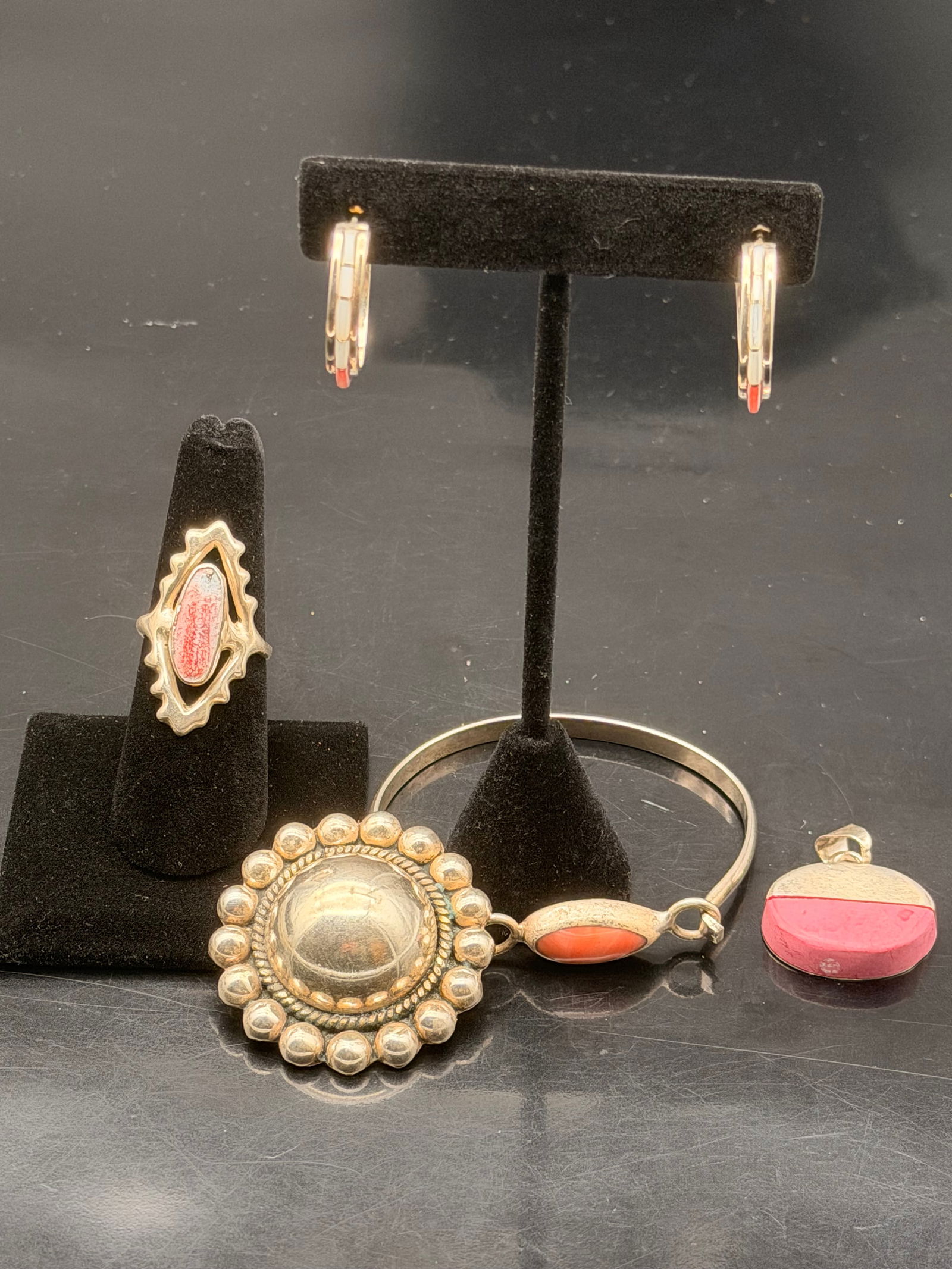 Vintage Sterling Silver Modernist Jewelry Lot – Mexico, LM, Oslam, J.O. Ranier – Coral & Enamel (1 of 15)