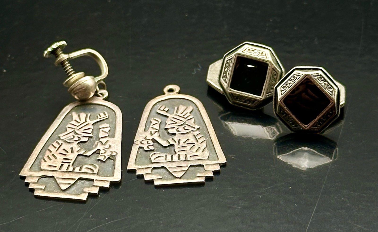 Vintage Taxco FR. Berlinl Earrings & Stubbs Sterling Cufflinks Lot, 19 g (1 of 7)