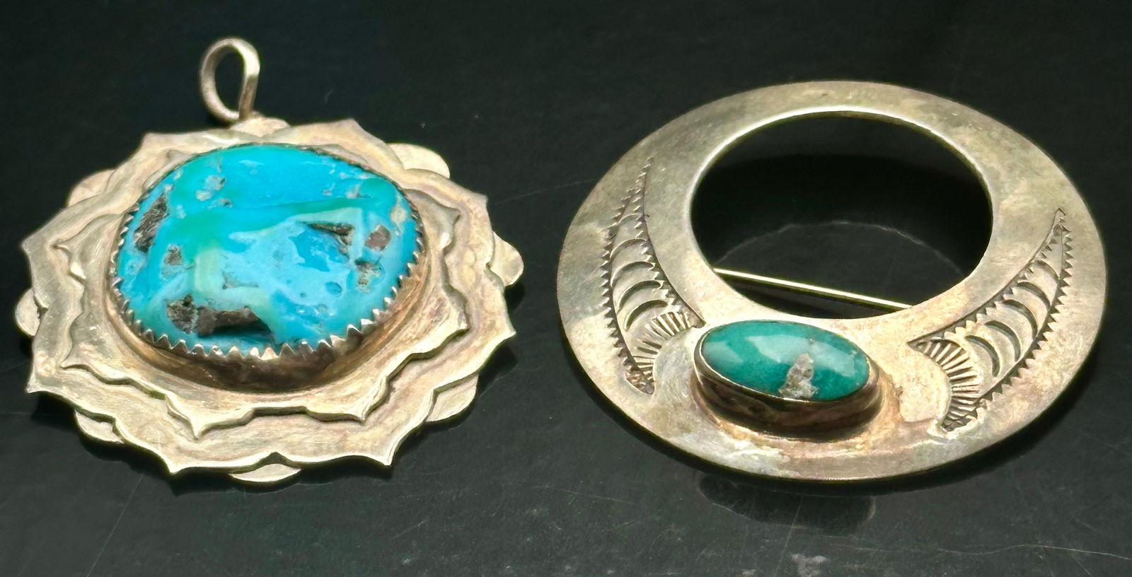 Vintage Sterling Silver Turquoise Pendant & Brooch Lot – 27g (1 of 7)