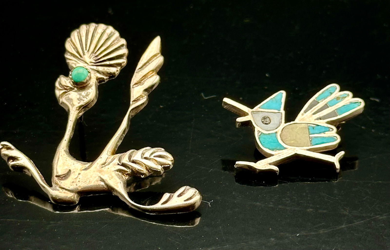 Pair of Vintage Sterling Silver Turquoise Bird Pins, 15g (1 of 7)