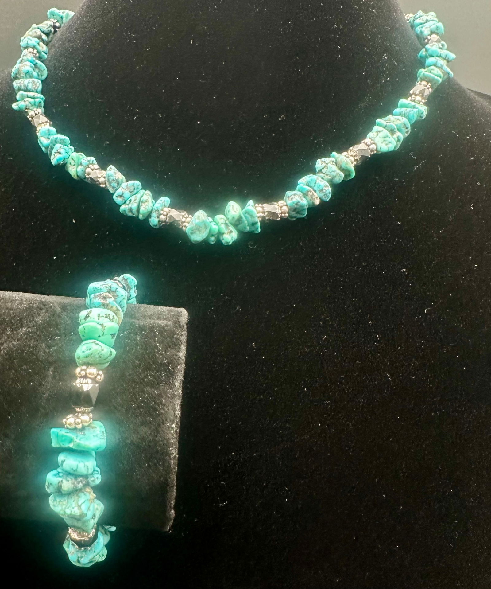 Turquoise Nugget Necklace and Bracelet Set with Sterling Accents, 61g (1 of 12)