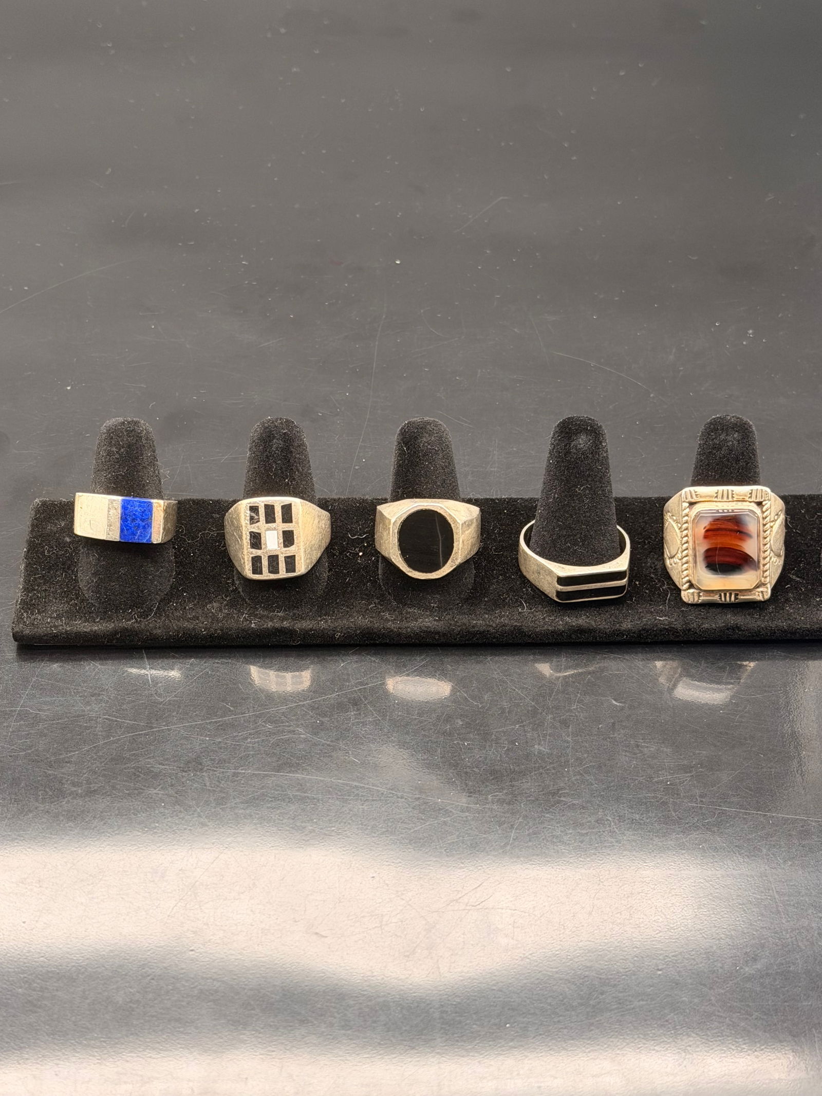 Vintage Mexico Sterling Silver Men’s Ring Lot – Modernist & Onyx Inlay Designs, 67g Total (1 of 20)