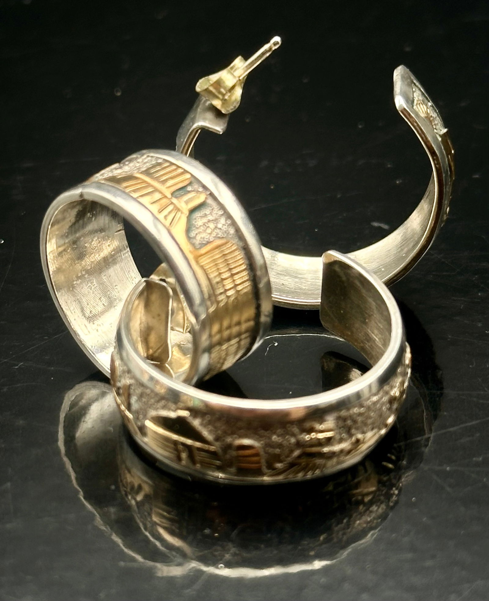 Vintage TSK Sterling & 1/20 12K GF Hoop Earrings, 14g (1 of 11)