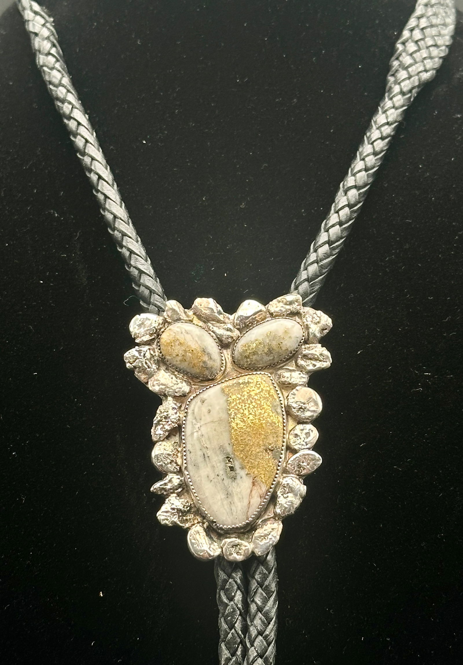 Vintage Sterling Silver Gold-in-Quartz Bolo Tie with Anchor Tips (1 of 14)