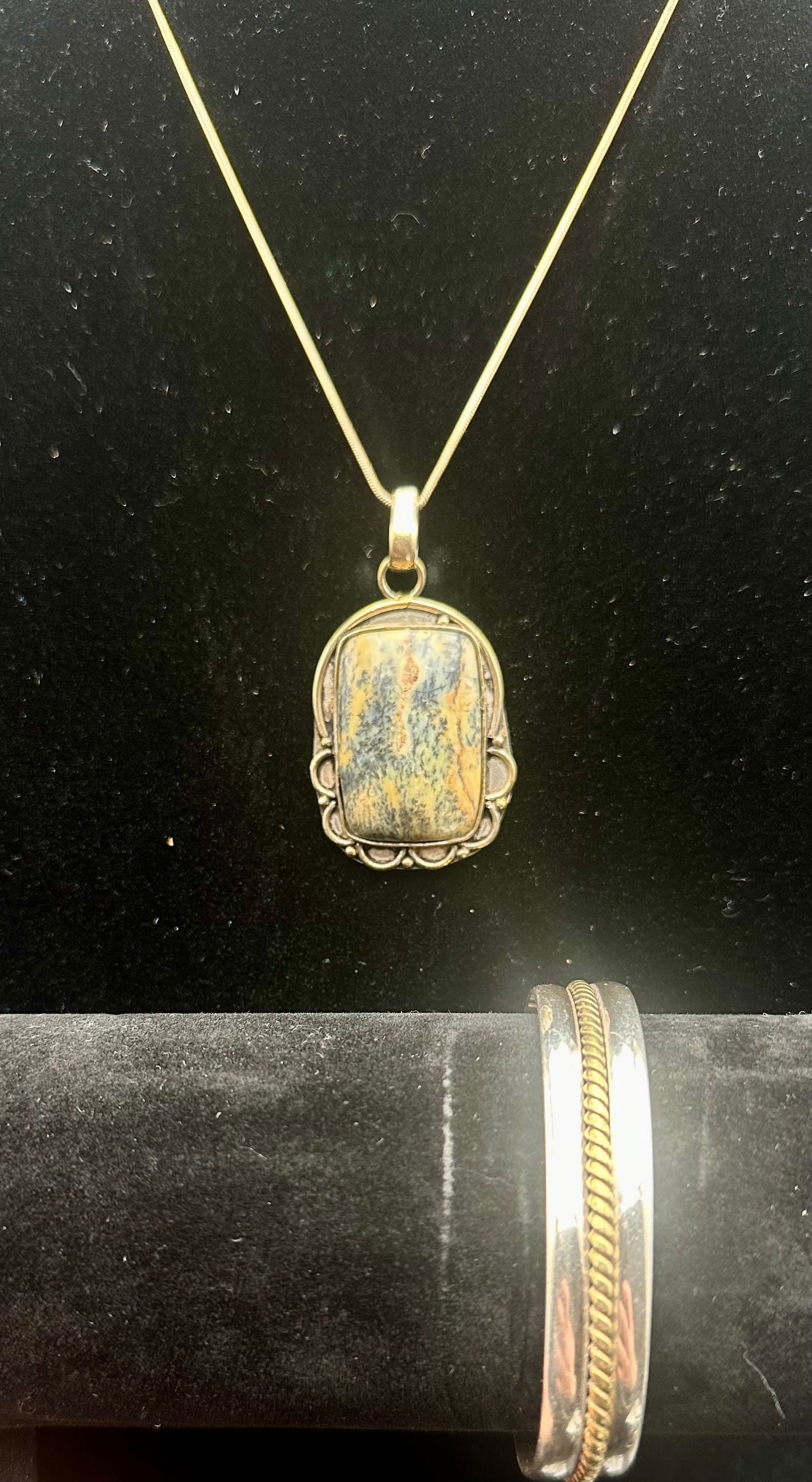 Vintage Mexico Sterling Silver & Brass Bracelet and Pendant Necklace Set, 39g (1 of 18)