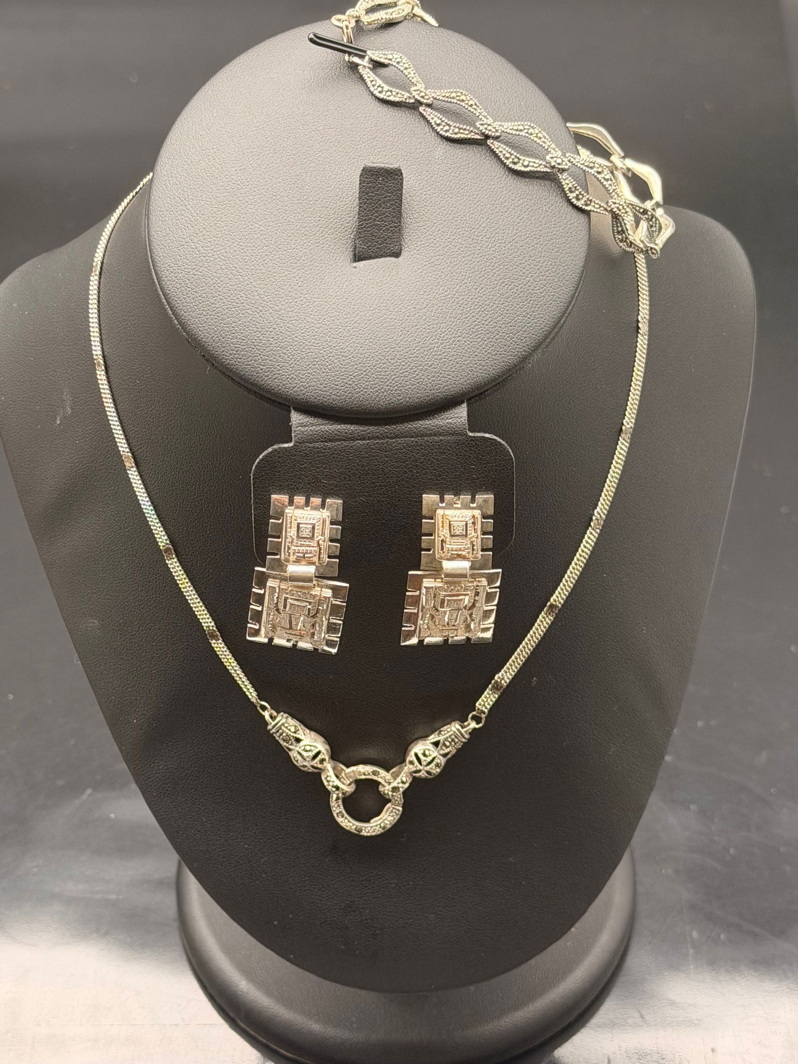 Sterling Silver Jewelry Set – Peru & Thailand 925 Necklace, Earrings & Bracelet (36g) (1 of 10)