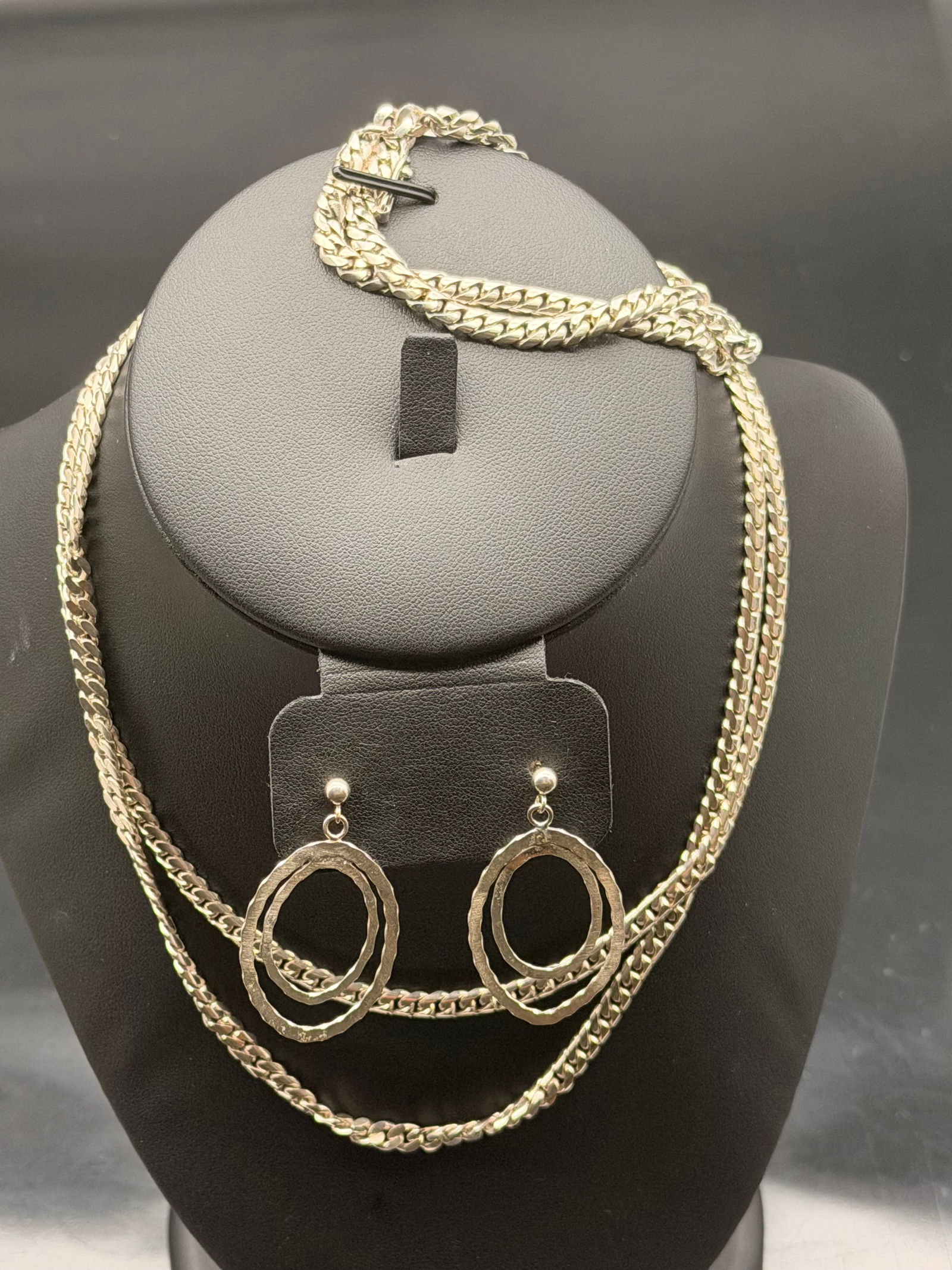 Sterling Silver Jewelry Set – 925 Peru Chain Necklace & Italy Textured Hoop Earrings (68g) (1 of 12)