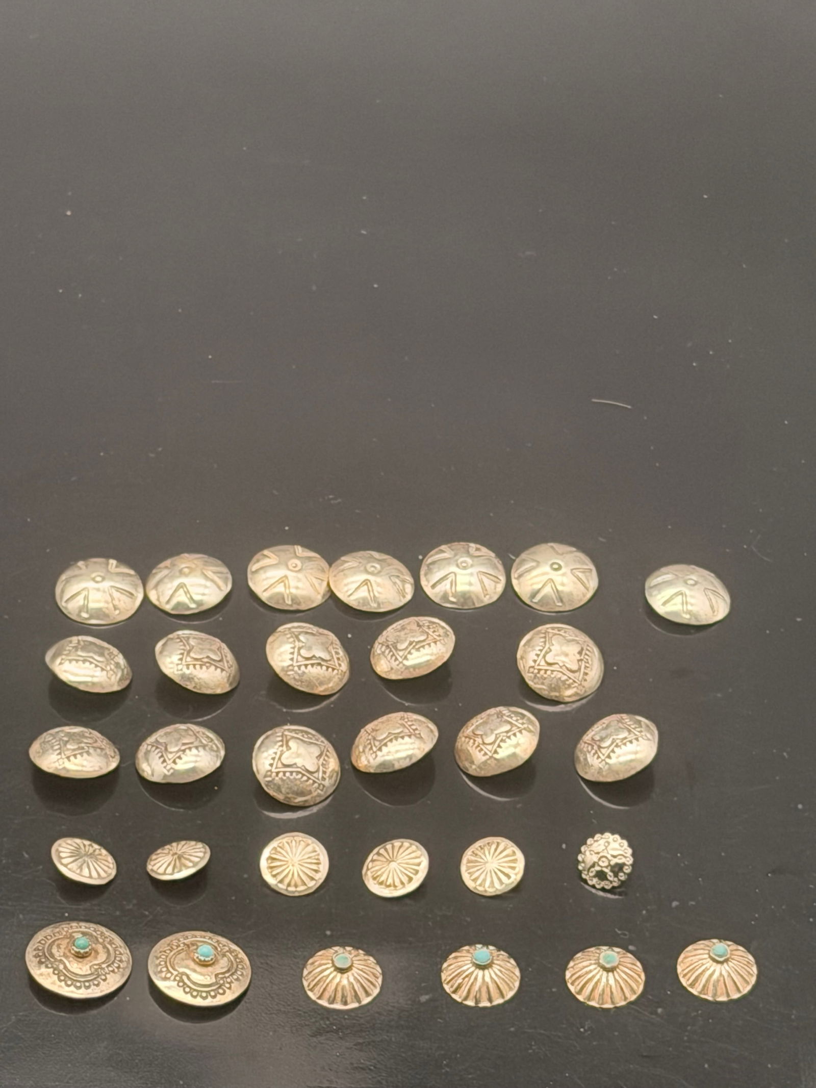 Vintage Sterling Silver Concho Button Lot – Southwestern Navajo Style, Hand-Stamped & Turquoise (1 of 3)