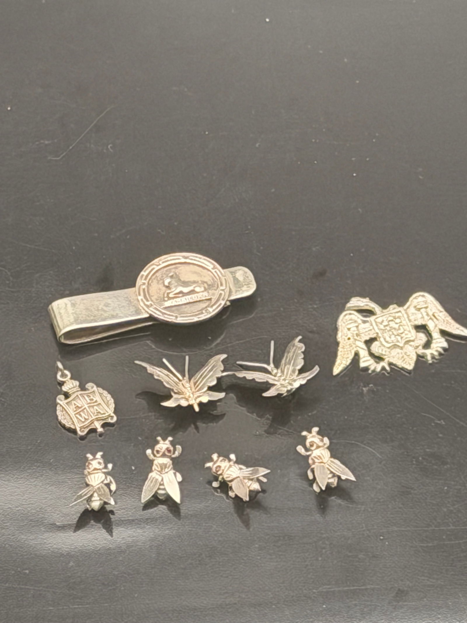 Vintage Sterling Silver Jewelry Lot – Butterfly & Bee Earrings, Mexico Money Clip, Eagle Brooch, (1 of 9)