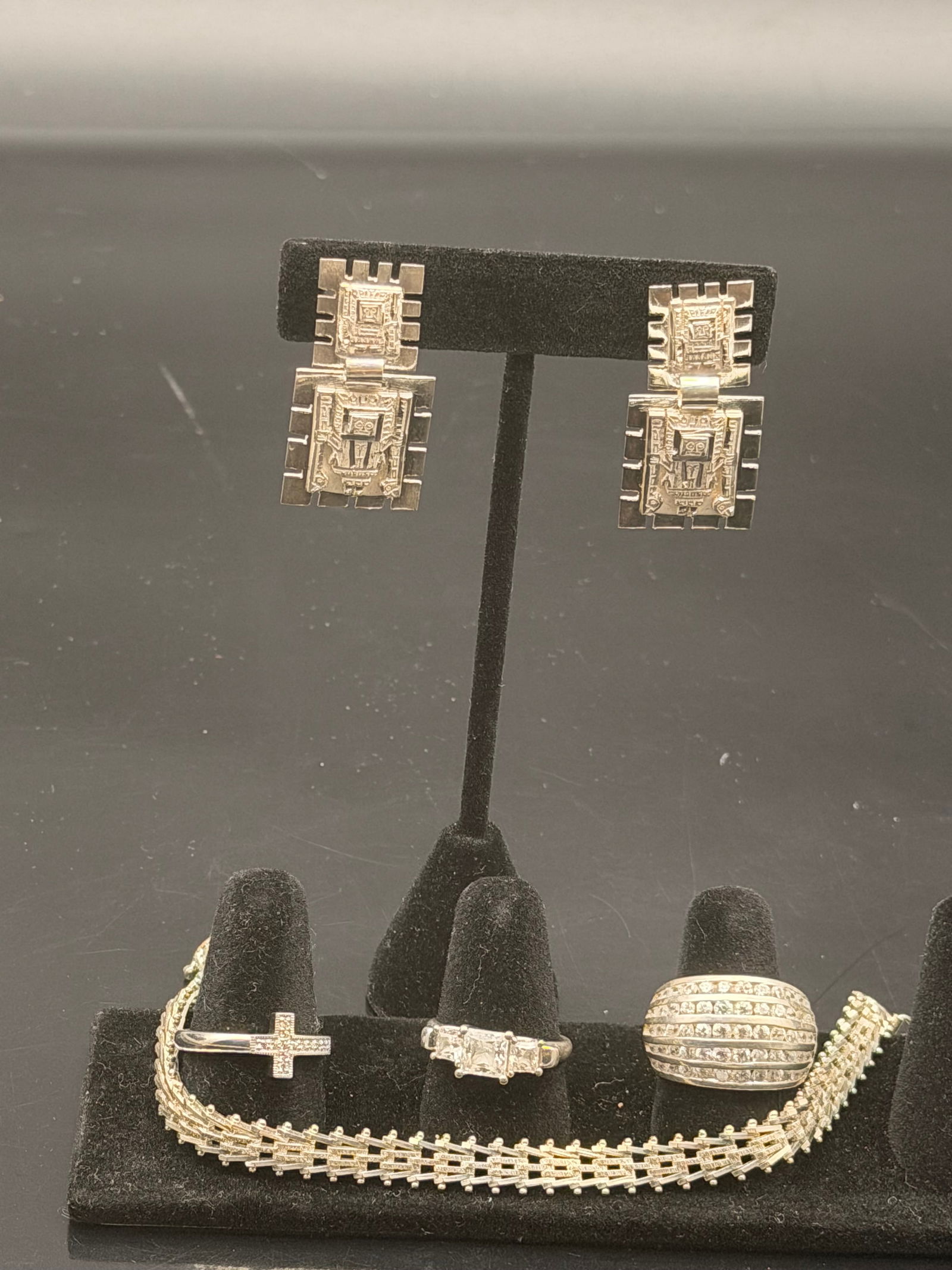 Sterling Silver Jewelry Lot – Peru 925 Earrings, Italian Bracelet, CZ Rings – 41g Total (1 of 16)