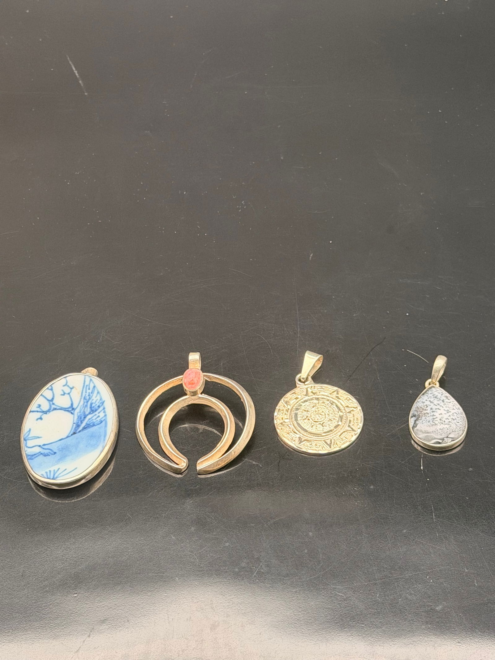 Sterling Silver Pendant Lot – Handcrafted Gemstone & Porcelain Designs, 48g Total (1 of 3)