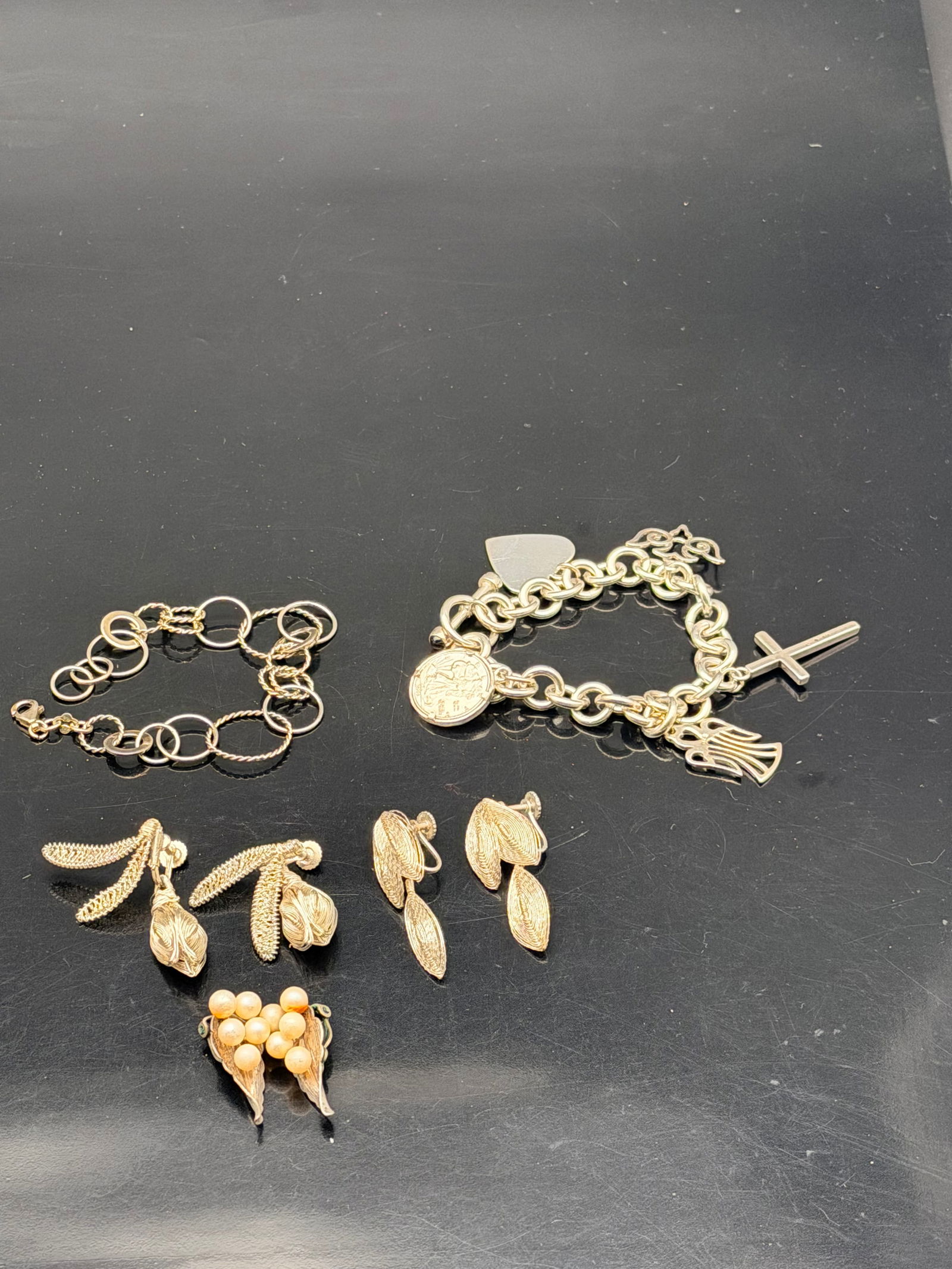 Vintage 925 Charm Bracelet & Earrings Lot – 69g Mixed Silver Jewelry (1 of 10)