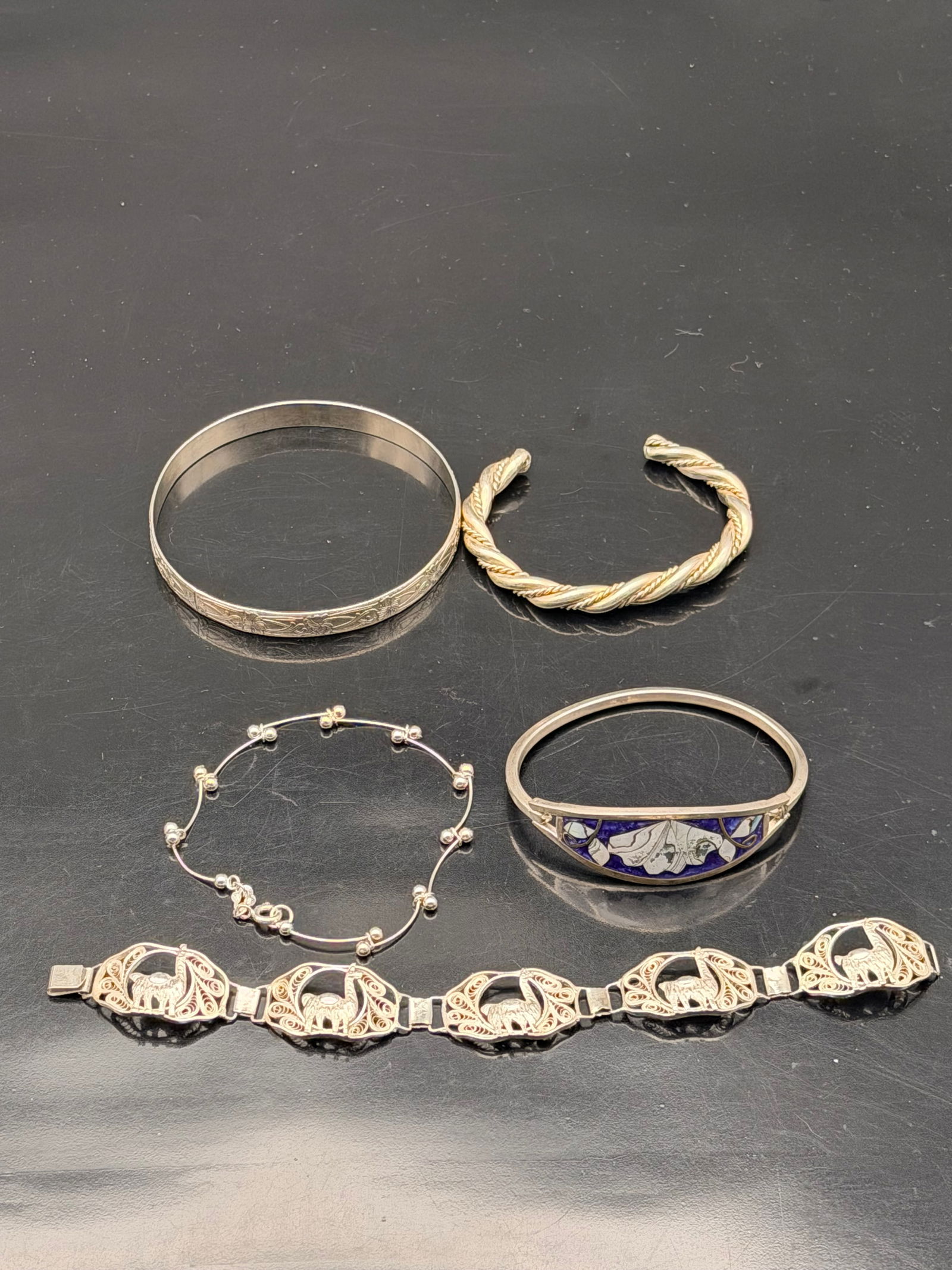 Vintage Mixed Bracelet Lot – Silver & Enamel Designs – 76g (1 of 16)